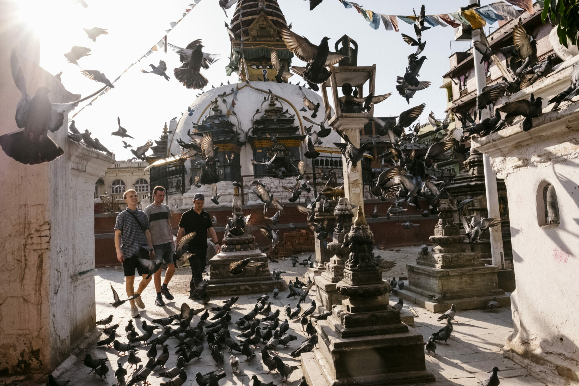 Kathmandu, Nepal. The apprentices are visiting Kathesimbu Stupa.